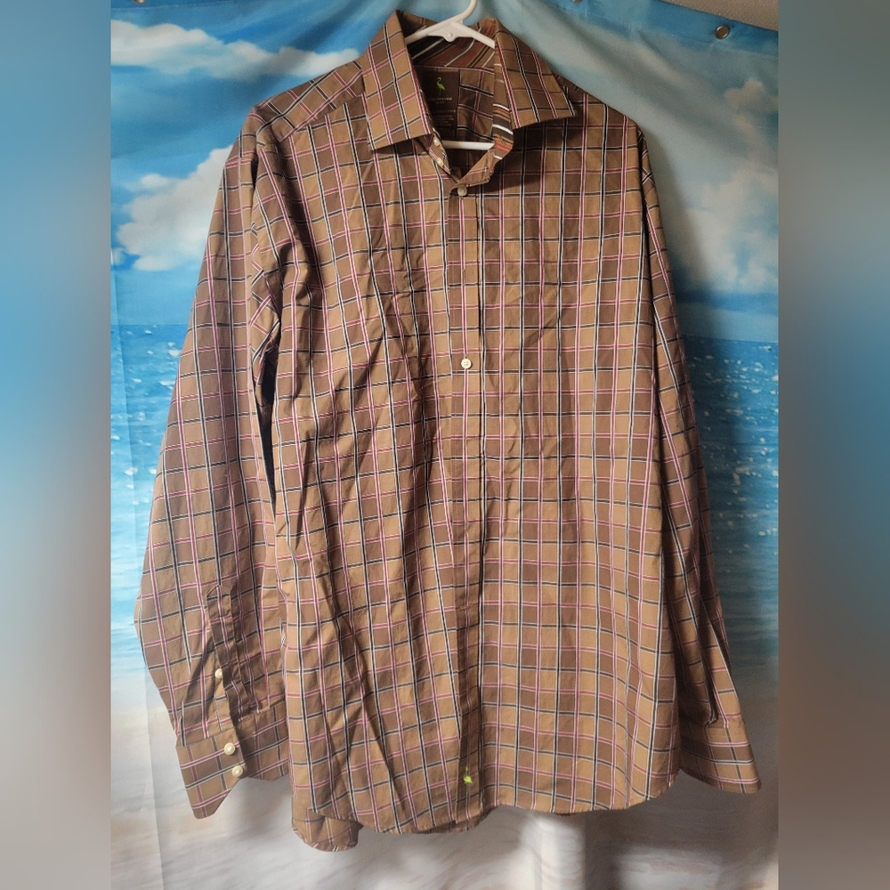 Tailorbyrd Brown Plaid Long Sleeve Button Down Shirt Size XL